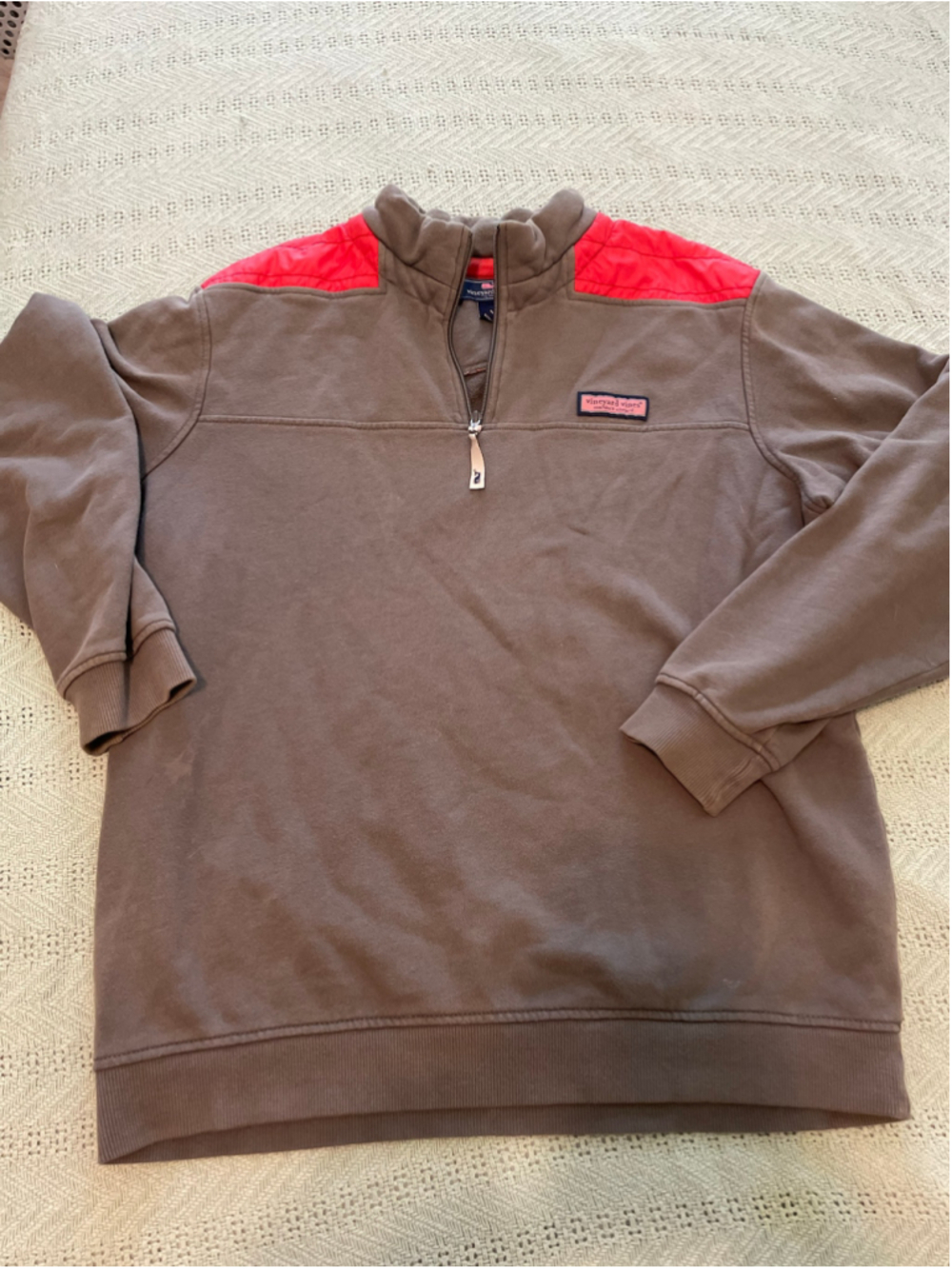 Men's Vineyard Vines Brown & Red 1/4 Zip Pullover Sweater, Size M